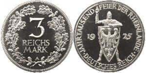 3 Reichsmark Веймарская республика (1918-1933) Серебро 