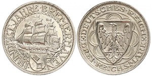 3 Reichsmark Веймарская республика (1918-1933) Серебро 