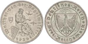 3 Reichsmark Веймарская республика (1918-1933) Серебро 