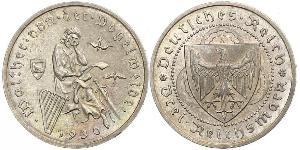 3 Reichsmark Веймарская республика (1918-1933) Серебро 