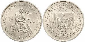 3 Reichsmark Веймарская республика (1918-1933) Серебро 