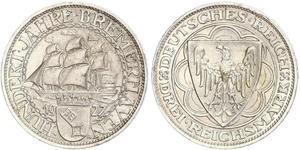 3 Reichsmark Веймарская республика (1918-1933) Серебро 