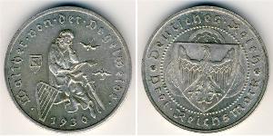 3 Reichsmark Веймарская республика (1918-1933) Серебро 