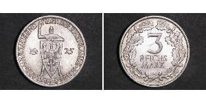 3 Reichsmark Веймарская республика (1918-1933) Серебро 