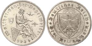 3 Reichsmark Веймарская республика (1918-1933) Серебро 