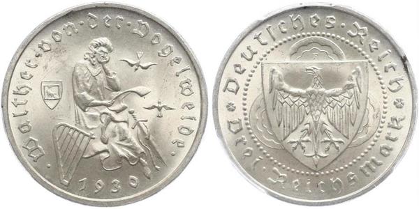 3 Reichsmark Веймарская республика (1918-1933) Серебро 