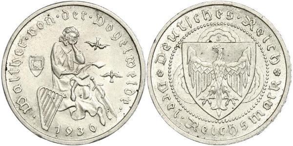 3 Reichsmark Веймарская республика (1918-1933) Серебро 