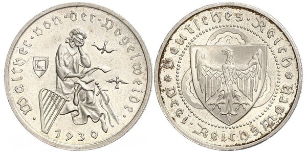 3 Reichsmark Веймарская республика (1918-1933) Серебро 