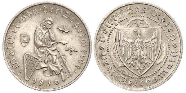 3 Reichsmark Веймарская республика (1918-1933) Серебро 