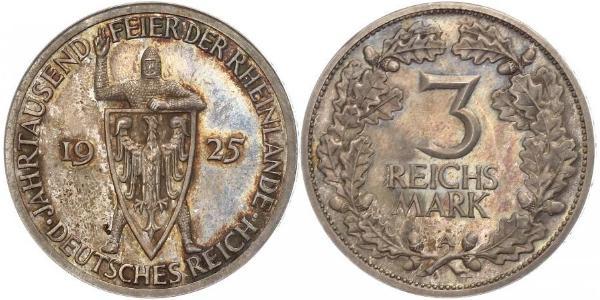 3 Reichsmark Веймарская республика (1918-1933) Серебро 
