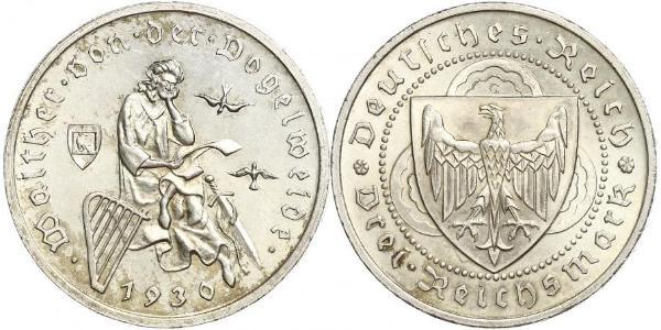 3 Reichsmark Веймарская республика (1918-1933) Серебро 