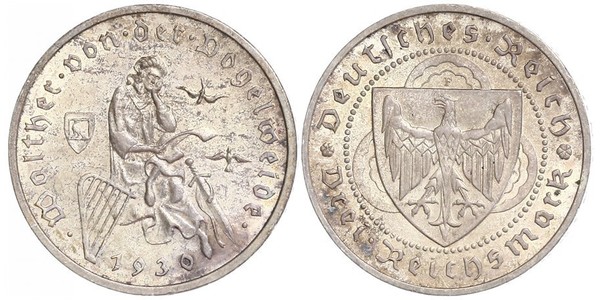 3 Reichsmark Веймарская республика (1918-1933) Серебро 