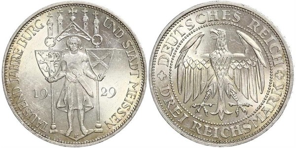 3 Reichsmark Веймарская республика (1918-1933) Серебро 