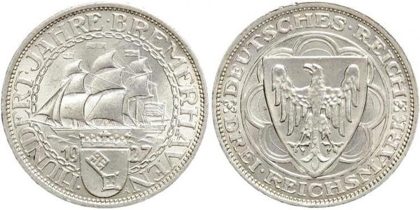 3 Reichsmark Веймарская республика (1918-1933) Серебро 