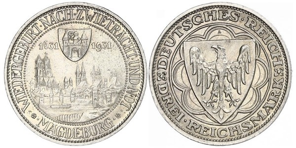 3 Reichsmark Веймарская республика (1918-1933) Серебро 