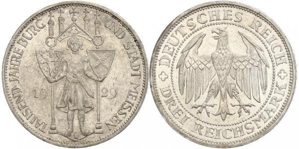 3 Reichsmark Веймарская республика (1918-1933) Серебро 