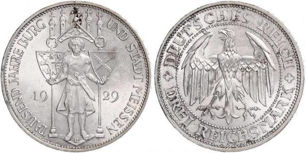 3 Reichsmark Веймарская республика (1918-1933) Серебро 