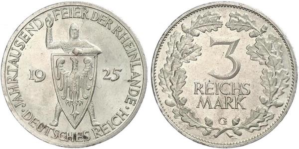 3 Reichsmark Веймарская республика (1918-1933) Серебро 