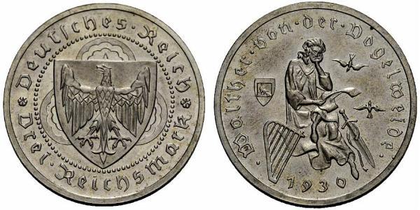 3 Reichsmark Веймарская республика (1918-1933) Серебро 