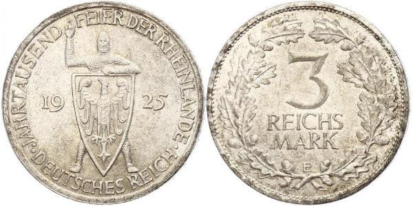3 Reichsmark Веймарская республика (1918-1933) Серебро 