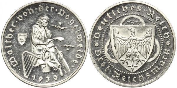 3 Reichsmark Веймарская республика (1918-1933) Серебро 