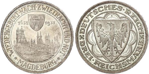 3 Reichsmark Веймарская республика (1918-1933) Серебро 