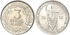 3 Reichsmark Веймарська республіка (1918-1933) Срібло 