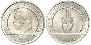 3 Reichsmark Веймарська республіка (1918-1933) Срібло Пауль фон Гінденбург