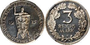 3 Reichsmark Веймарська республіка (1918-1933) Срібло 