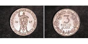 3 Reichsmark Веймарська республіка (1918-1933) Срібло 