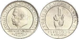 3 Reichsmark Веймарська республіка (1918-1933) Срібло Пауль фон Гінденбург