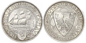 3 Reichsmark Веймарська республіка (1918-1933) Срібло 