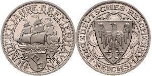 3 Reichsmark Веймарська республіка (1918-1933) Срібло 