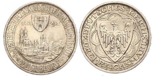 3 Reichsmark Веймарська республіка (1918-1933) Срібло 