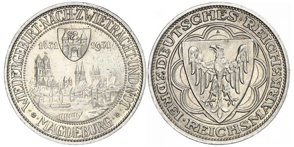 3 Reichsmark Веймарська республіка (1918-1933) Срібло 