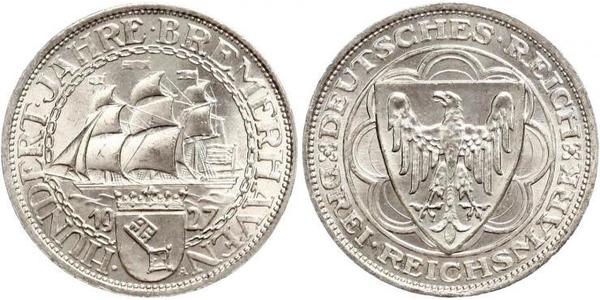 3 Reichsmark Веймарська республіка (1918-1933) Срібло 