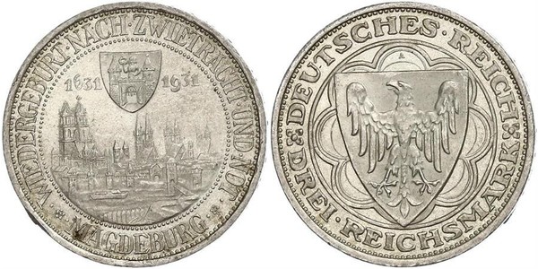 3 Reichsmark Веймарська республіка (1918-1933) Срібло 