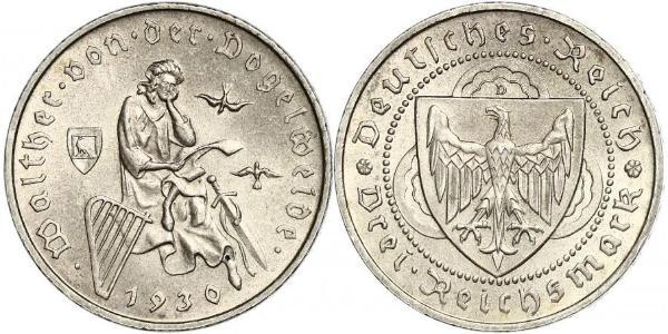 3 Reichsmark Веймарська республіка (1918-1933) Срібло 