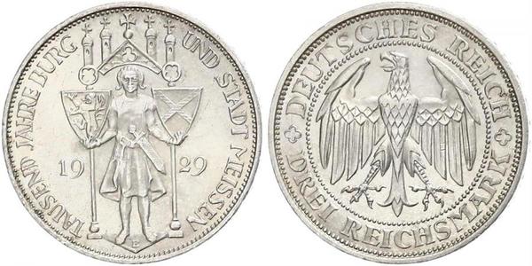 3 Reichsmark Веймарська республіка (1918-1933) Срібло 