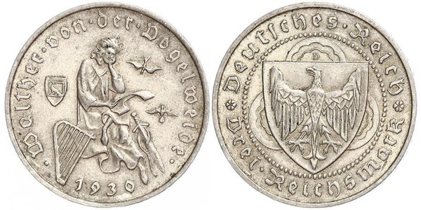 3 Reichsmark Веймарська республіка (1918-1933) Срібло 