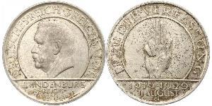 3 Reichsmark 魏瑪共和國 (1919 - 1933) 銀 保罗·冯·兴登堡 (1847 - 1934)