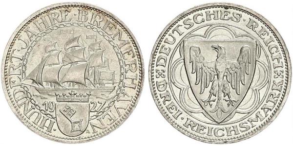3 Reichsmark 魏瑪共和國 (1919 - 1933) 銀 