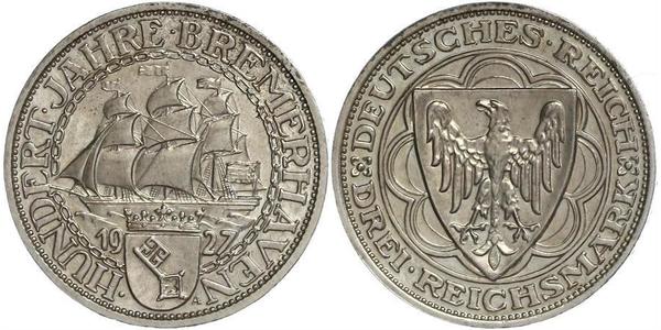 3 Reichsmark 魏瑪共和國 (1919 - 1933) 銀 