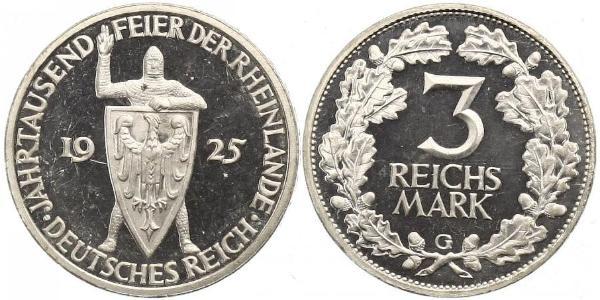 3 Reichsmark 魏瑪共和國 (1919 - 1933) 銀 