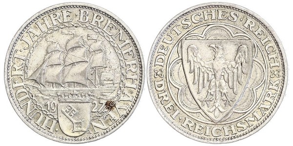 3 Reichsmark 魏瑪共和國 (1919 - 1933) 銀 