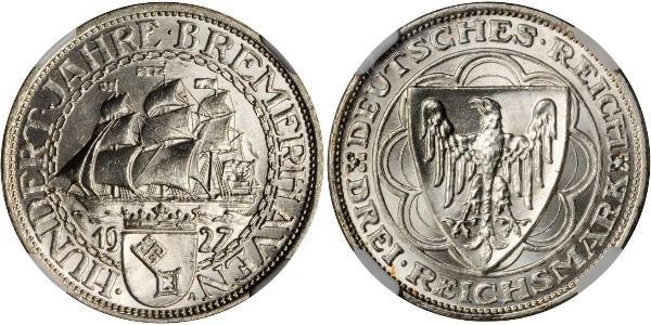 3 Reichsmark 魏瑪共和國 (1919 - 1933) 銀 