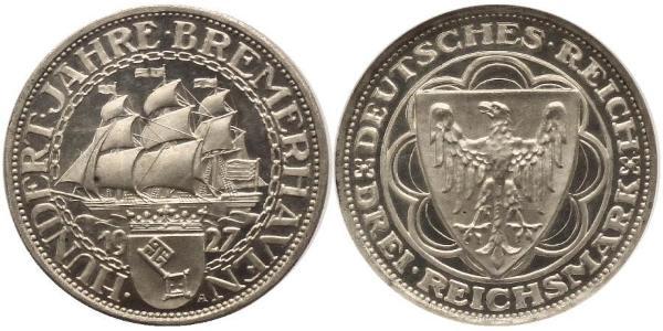 3 Reichsmark 魏瑪共和國 (1919 - 1933) 銀 