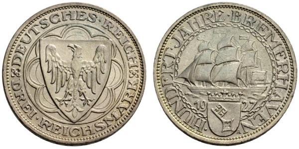 3 Reichsmark 魏瑪共和國 (1919 - 1933) 銀 