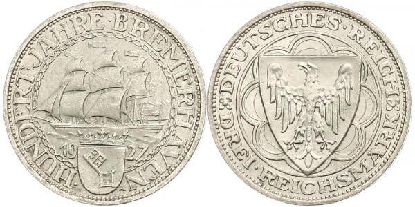 3 Reichsmark 魏瑪共和國 (1919 - 1933) 銀 