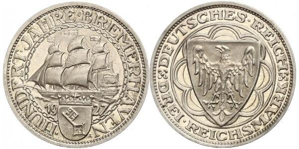 3 Reichsmark 魏瑪共和國 (1919 - 1933) 銀 